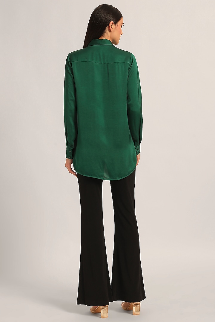 Green Modal Linen Floral Shirt by Namrata Joshipura at Pernia's Pop Up Shop