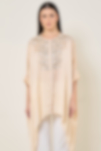 Seashell-Colored Cupro Satin Handkerchief Tunic by Namrata Joshipura at Pernia's Pop Up Shop