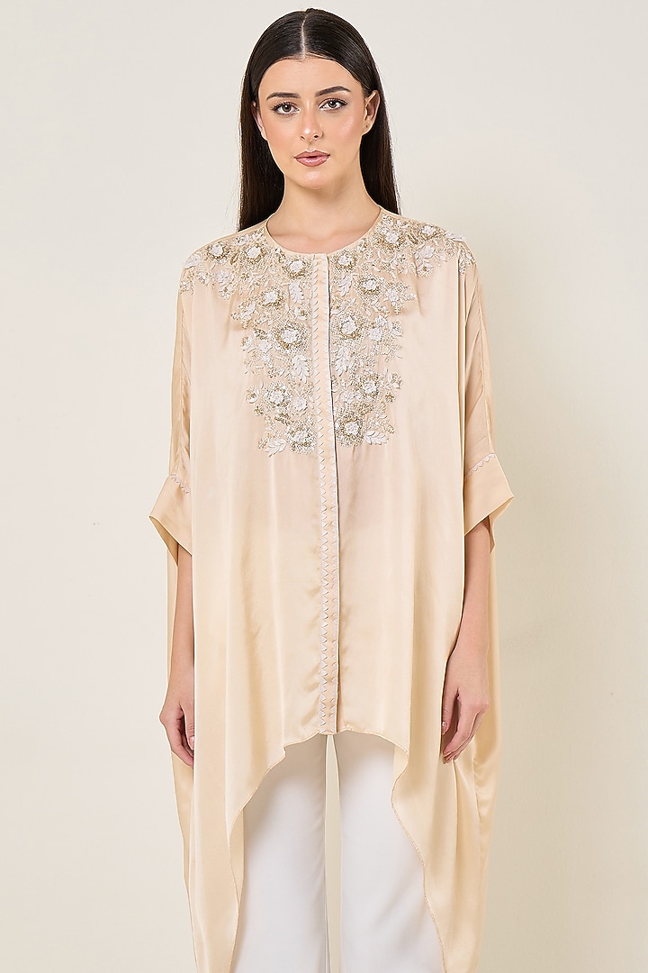 Seashell-Colored Cupro Satin Handkerchief Tunic by Namrata Joshipura at Pernia's Pop Up Shop