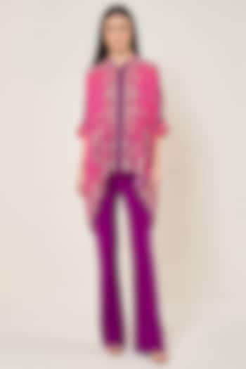 Fuchsia Georgette Paisley Printed Asymmetric Tunic by Namrata Joshipura at Pernia's Pop Up Shop