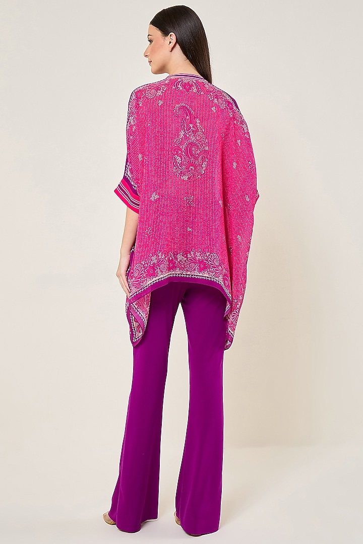 Fuchsia Georgette Paisley Printed Asymmetric Tunic by Namrata Joshipura at Pernia's Pop Up Shop