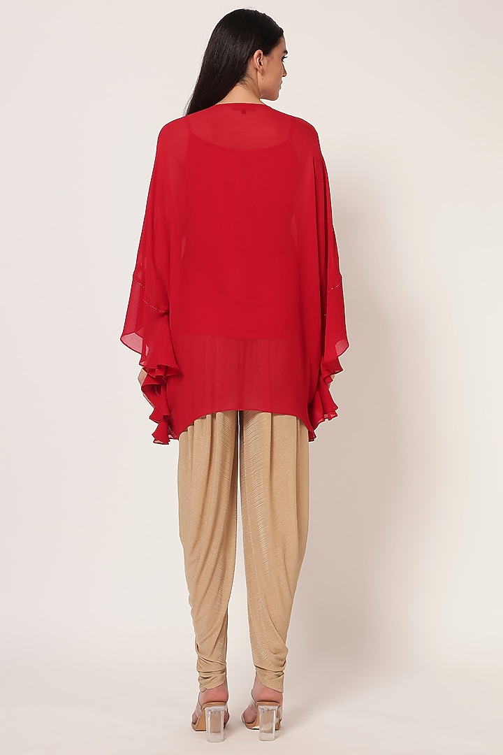 Red Georgette Frilled Tunic by Namrata Joshipura at Pernia's Pop Up Shop
