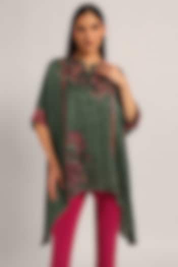 Green Crinkled Cupro Paisley Handkerchief Tunic by Namrata Joshipura at Pernia's Pop Up Shop