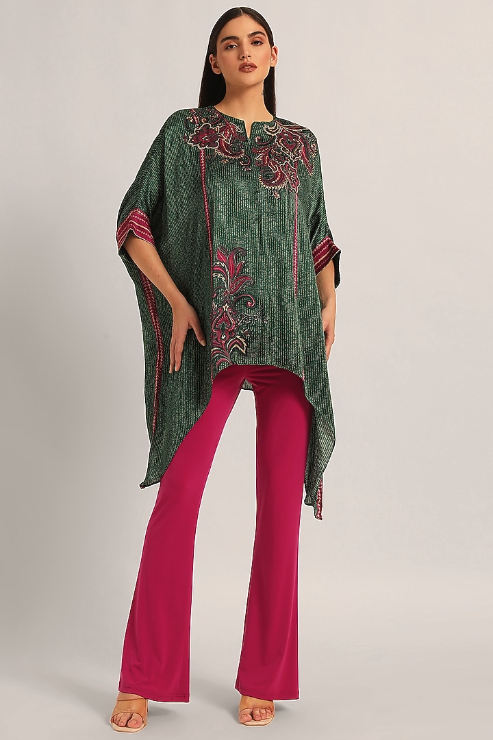 Green Crinkled Cupro Paisley Handkerchief Tunic by Namrata Joshipura at Pernia's Pop Up Shop