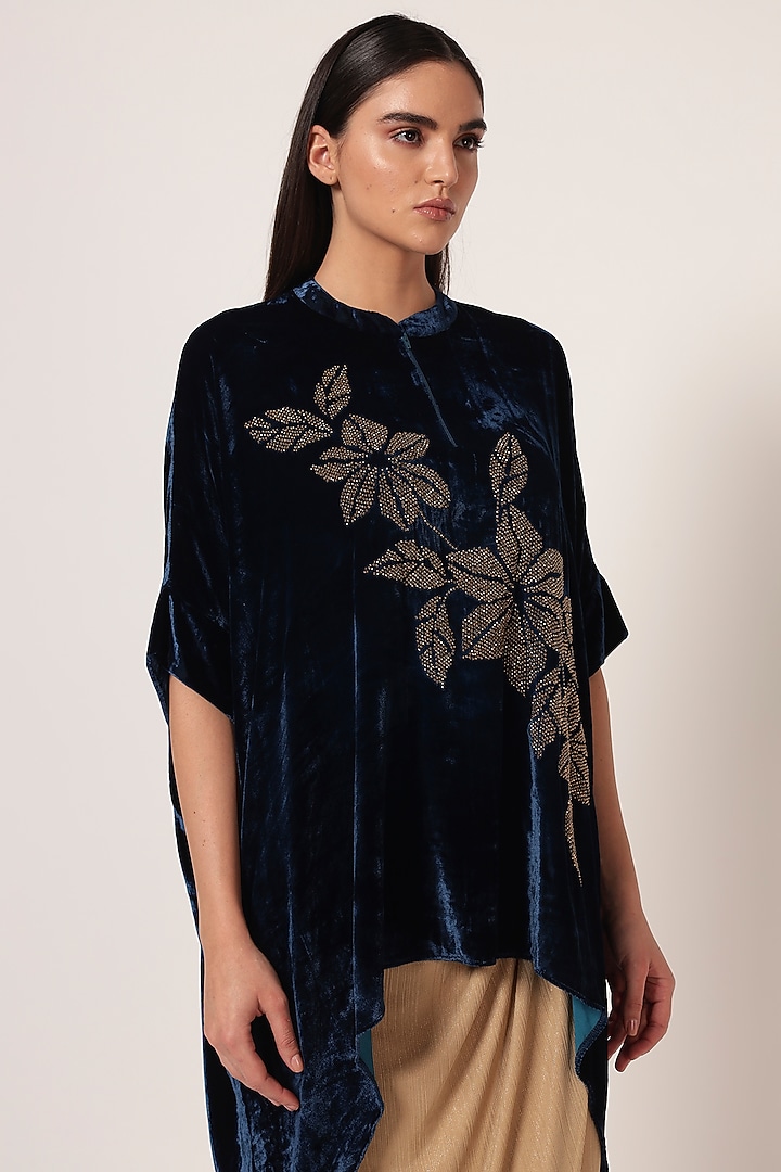 Teal Blue Velvet Handkerchief Tunic by Namrata Joshipura at Pernia's Pop Up Shop