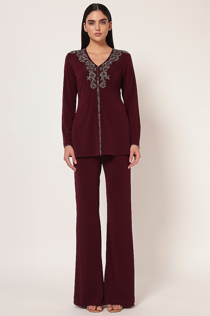 Wine Jersey Co-Ord Set by Namrata Joshipura at Pernia's Pop Up Shop