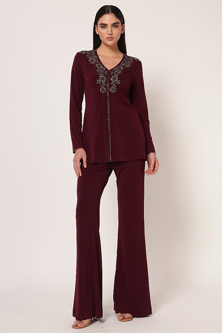 Wine Jersey Co-Ord Set by Namrata Joshipura at Pernia's Pop Up Shop