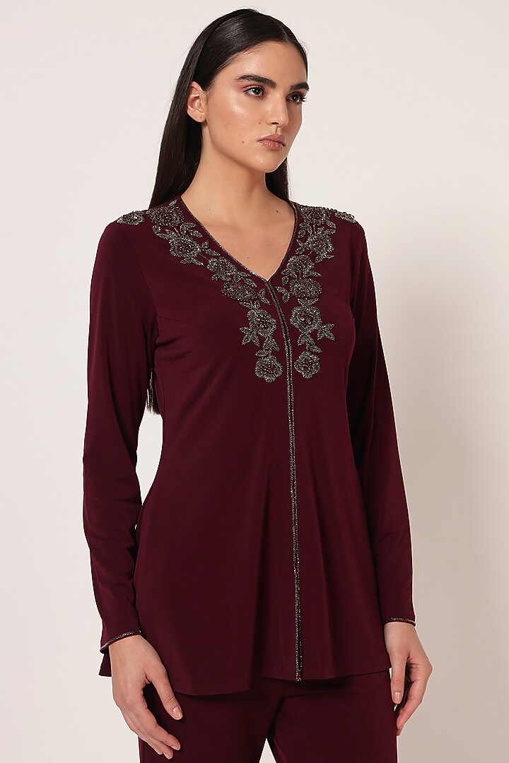 Wine Jersey Co-Ord Set by Namrata Joshipura at Pernia's Pop Up Shop