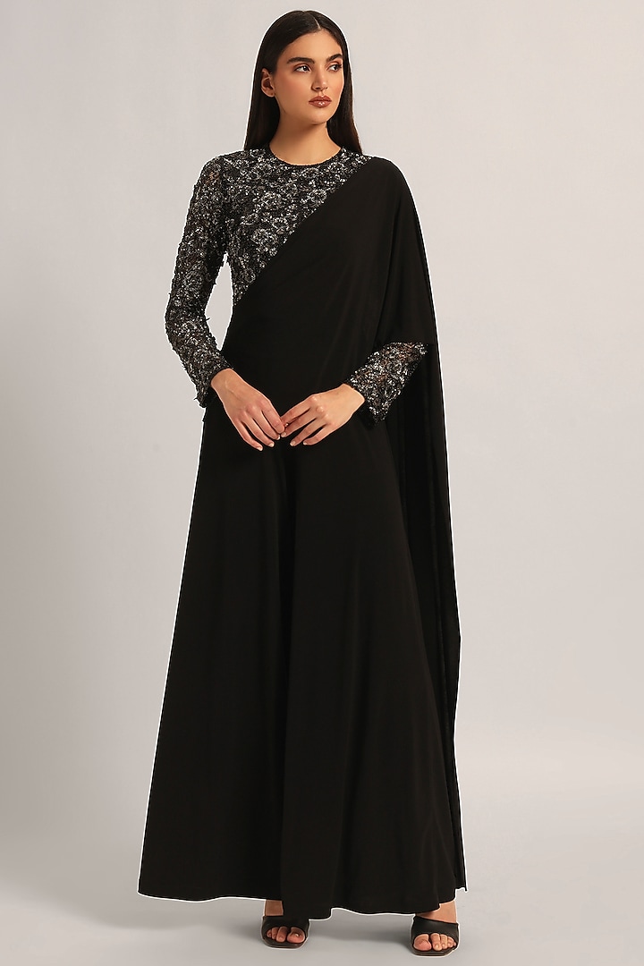 Black Jersey Draped Jumpsuit by Namrata Joshipura at Pernia's Pop Up Shop