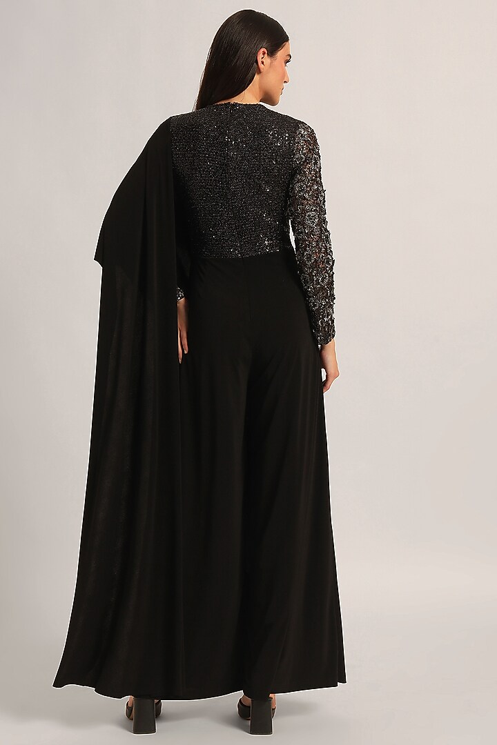 Black Jersey Draped Jumpsuit by Namrata Joshipura at Pernia's Pop Up Shop