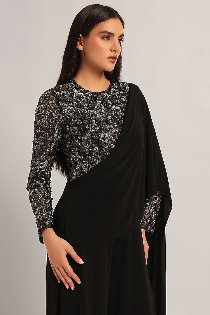 Black Jersey Draped Jumpsuit by Namrata Joshipura at Pernia's Pop Up Shop