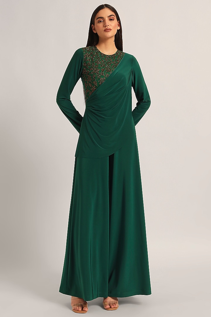 Hunter Green Jersey Draped Jumpsuit by Namrata Joshipura at Pernia's Pop Up Shop