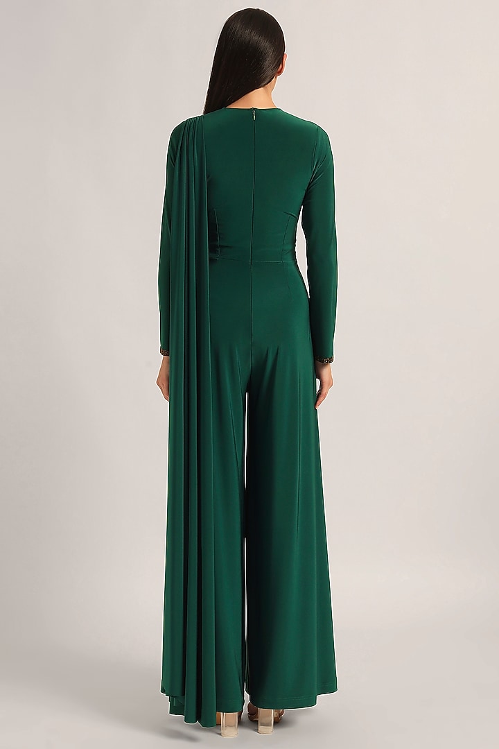 Hunter Green Jersey Draped Jumpsuit by Namrata Joshipura at Pernia's Pop Up Shop