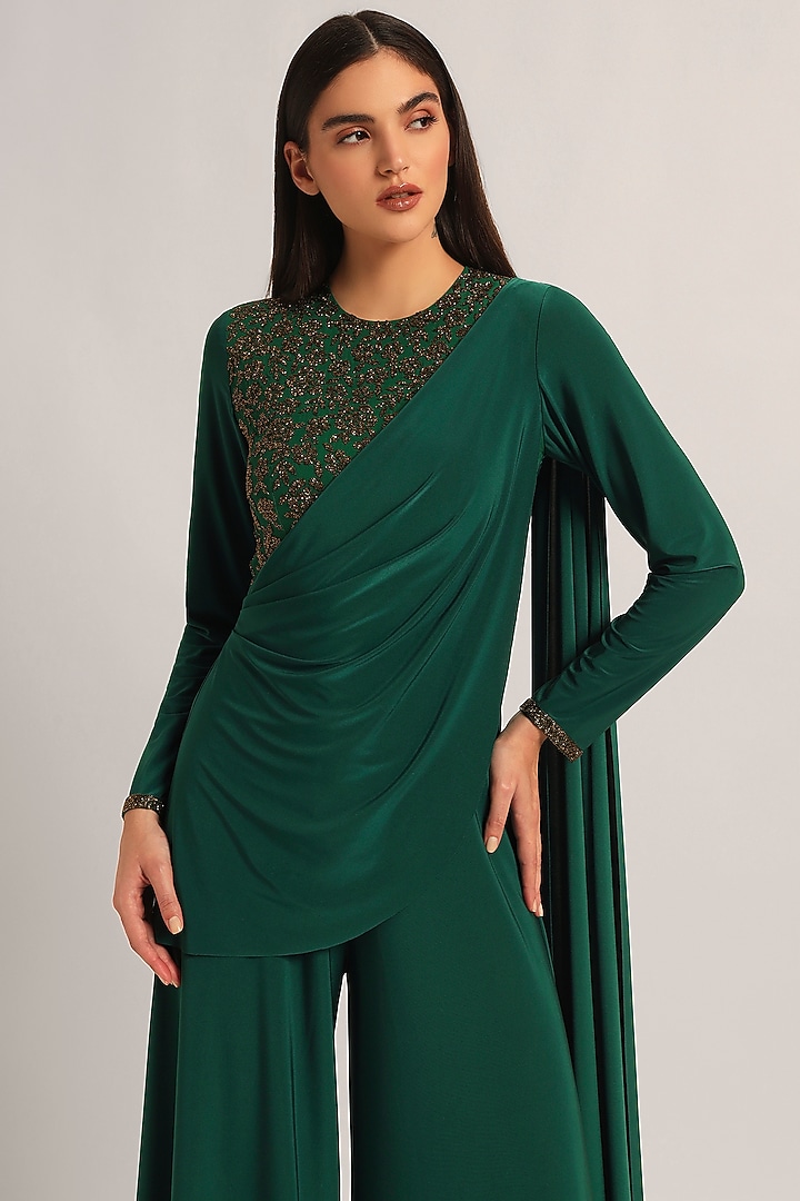 Hunter Green Jersey Draped Jumpsuit by Namrata Joshipura at Pernia's Pop Up Shop