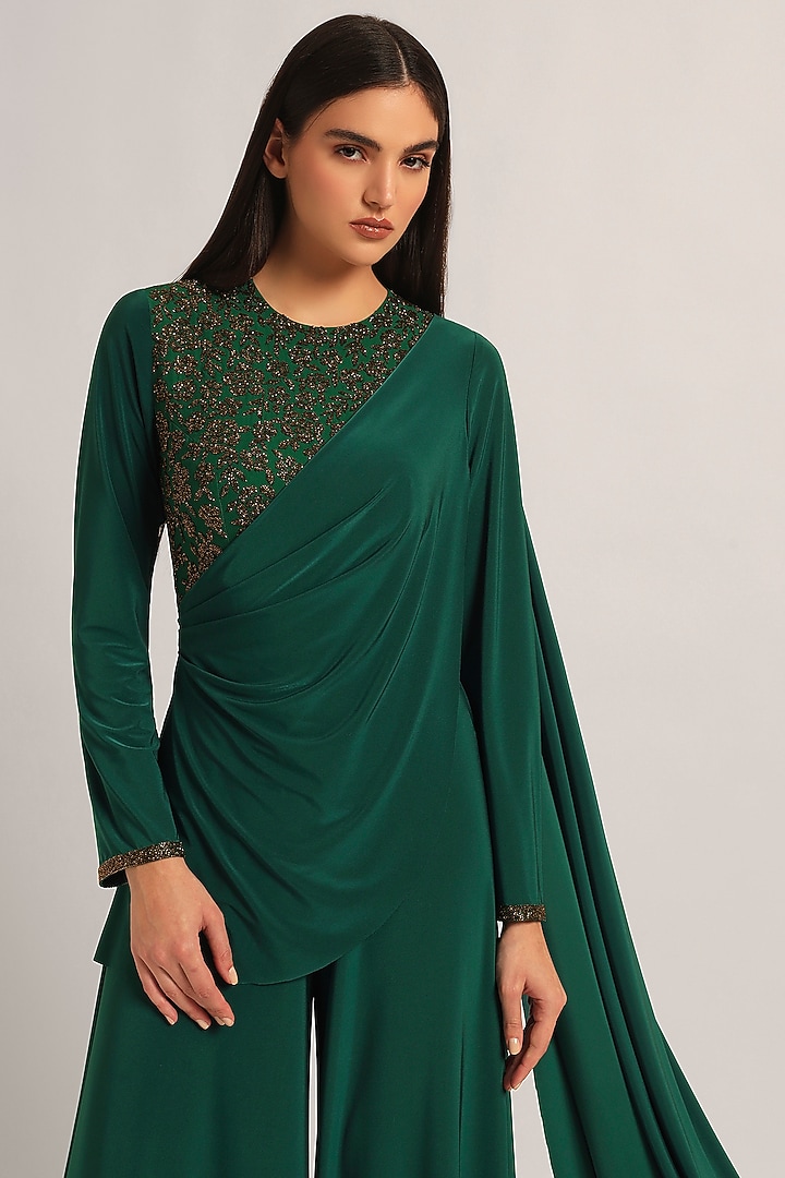Hunter Green Jersey Draped Jumpsuit by Namrata Joshipura at Pernia's Pop Up Shop