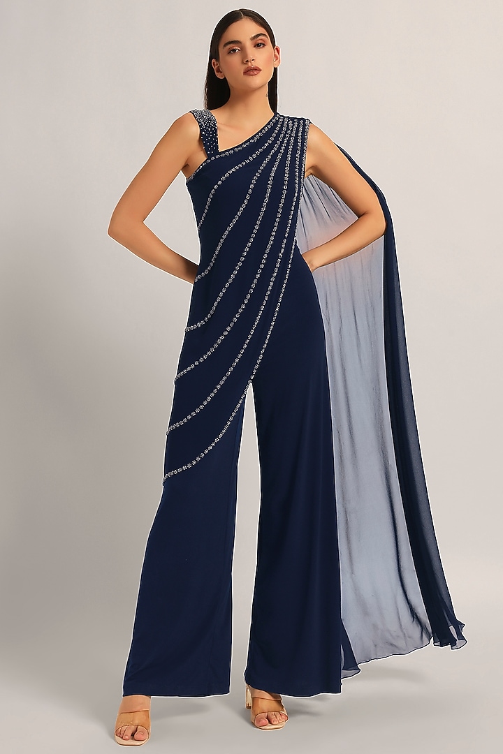 Black Jersey Draped Jumpsuit by Namrata Joshipura at Pernia's Pop Up Shop