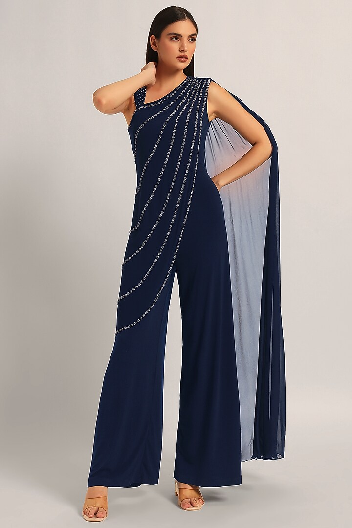 Black Jersey Draped Jumpsuit by Namrata Joshipura at Pernia's Pop Up Shop