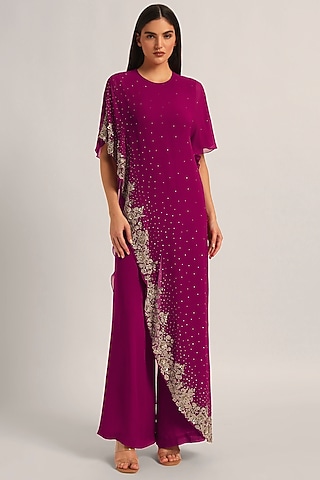 Fuchsia Viscose Flap Jumpsuit by Namrata Joshipura