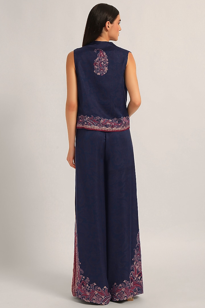 Navy Cupro Satin Paisley Printed Jumpsuit With Jacket by Namrata Joshipura at Pernia's Pop Up Shop