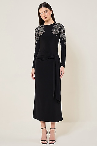 Black Jersey Draped Dress by Namrata Joshipura