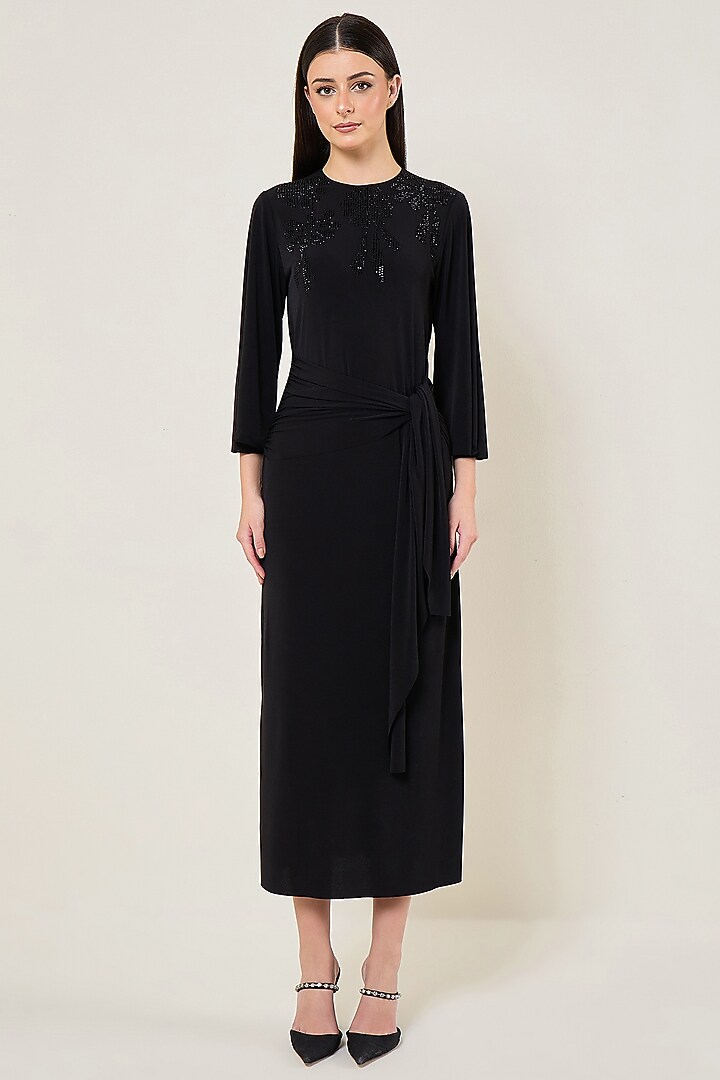 Black Jersey Draped Cocktail Dress by Namrata Joshipura at Pernia's Pop Up Shop