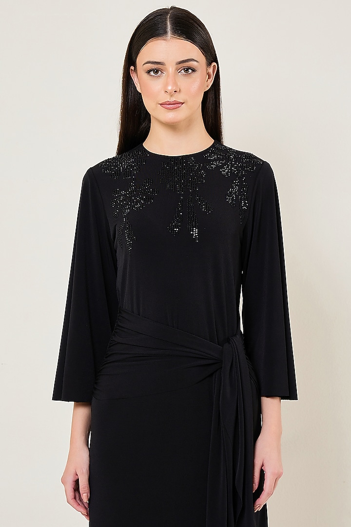 Black Jersey Draped Cocktail Dress by Namrata Joshipura at Pernia's Pop Up Shop