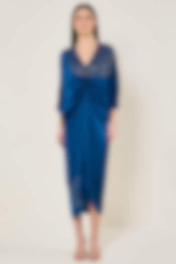 Teal Blue Cupro Satin Cocktail Dress by Namrata Joshipura at Pernia's Pop Up Shop