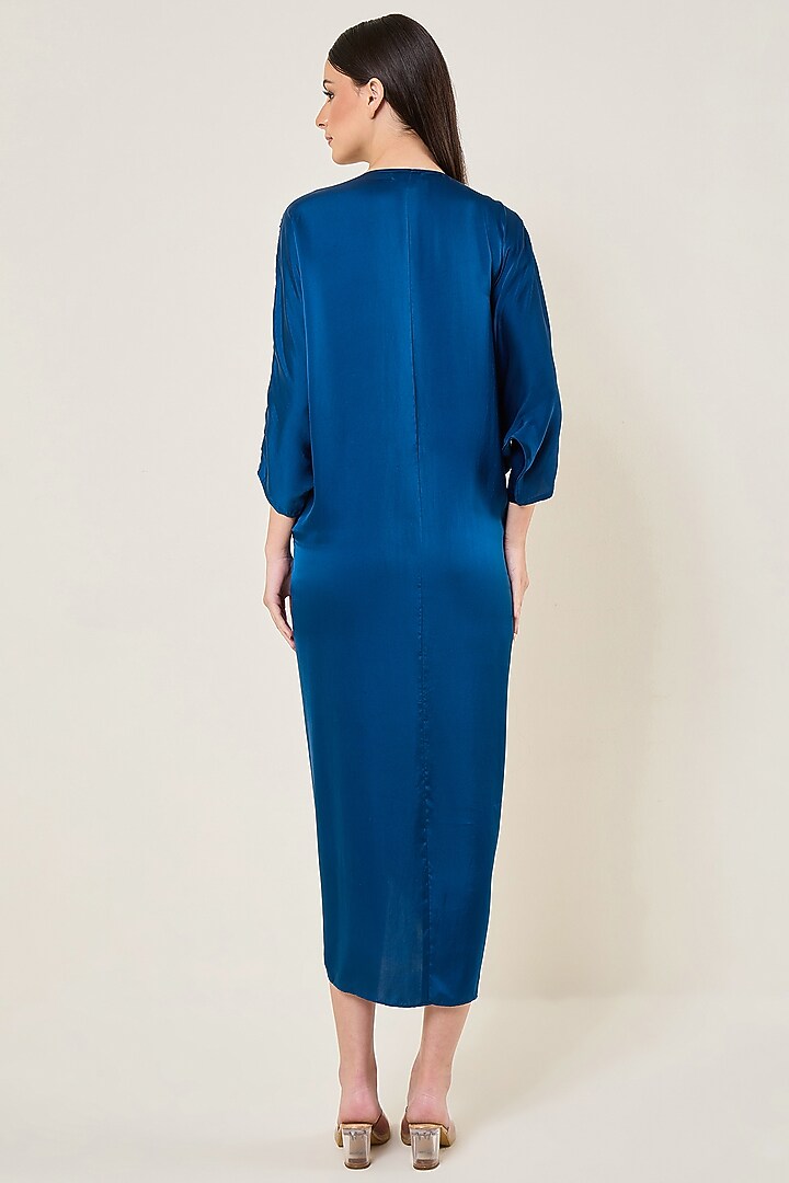 Teal Blue Cupro Satin Cocktail Dress by Namrata Joshipura at Pernia's Pop Up Shop