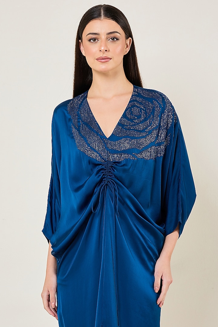 Teal Blue Cupro Satin Cocktail Dress by Namrata Joshipura at Pernia's Pop Up Shop