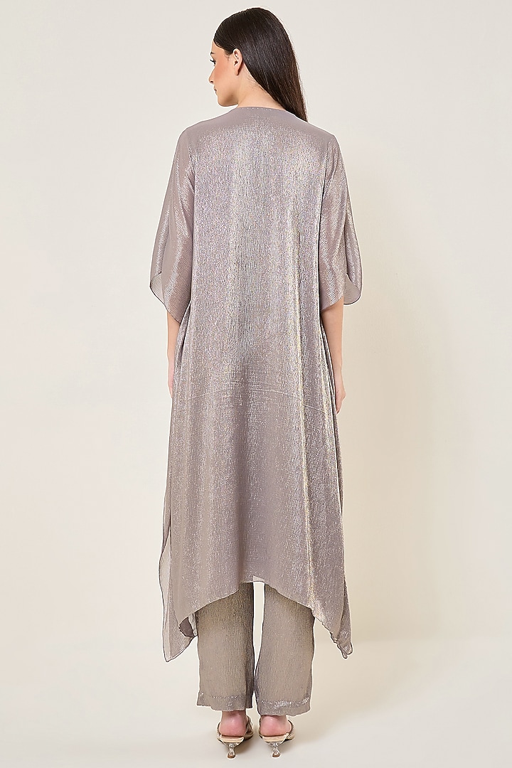 Champagne Grey Shimmer Chiffon Embroidered Kaftan Set by Namrata Joshipura at Pernia's Pop Up Shop