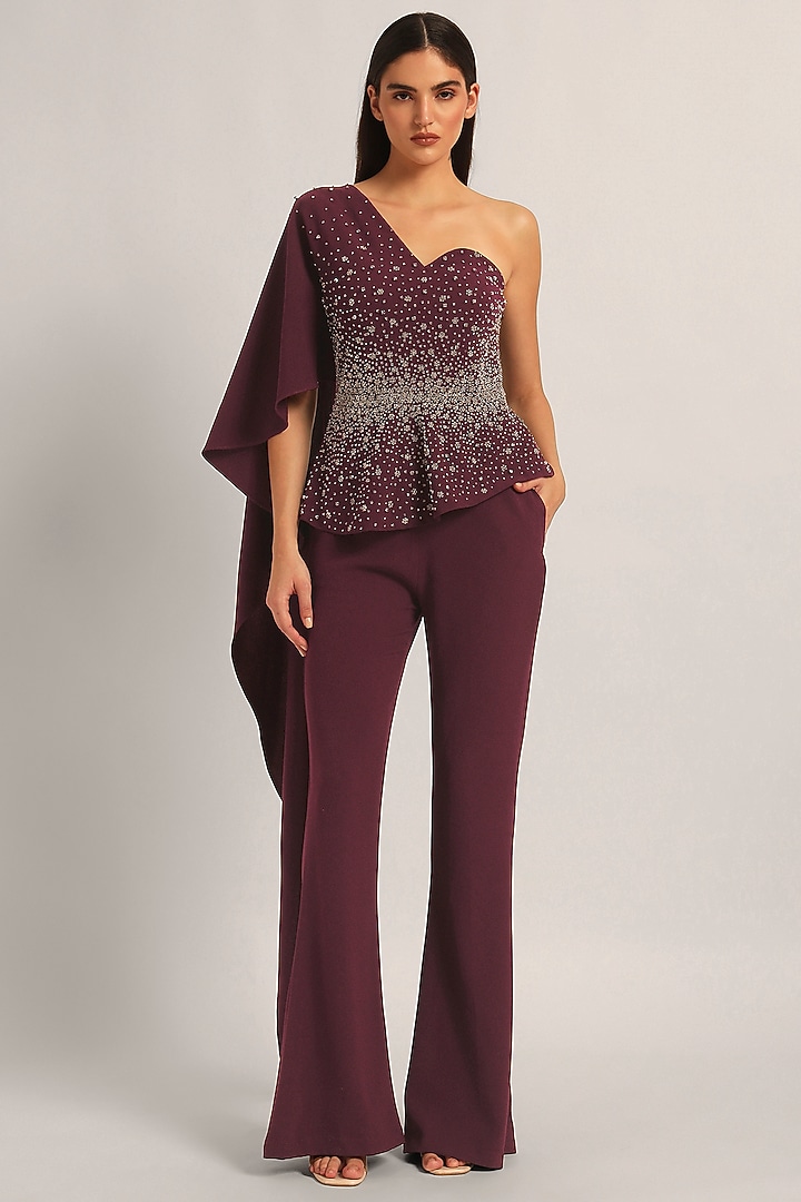 Wine Jersey Wedding Sharara Set by Namrata Joshipura at Pernia's Pop Up Shop