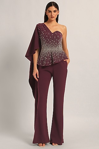 Wine Jersey Sharara Set by Namrata Joshipura