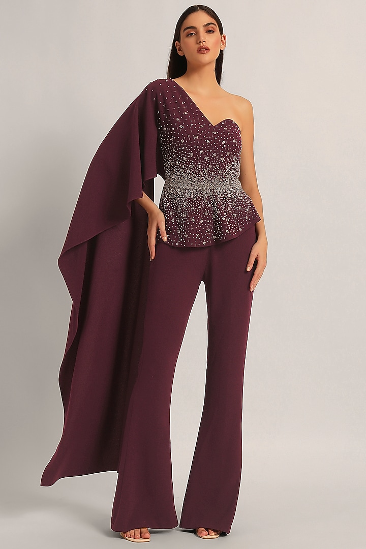 Wine Jersey Wedding Sharara Set by Namrata Joshipura at Pernia's Pop Up Shop