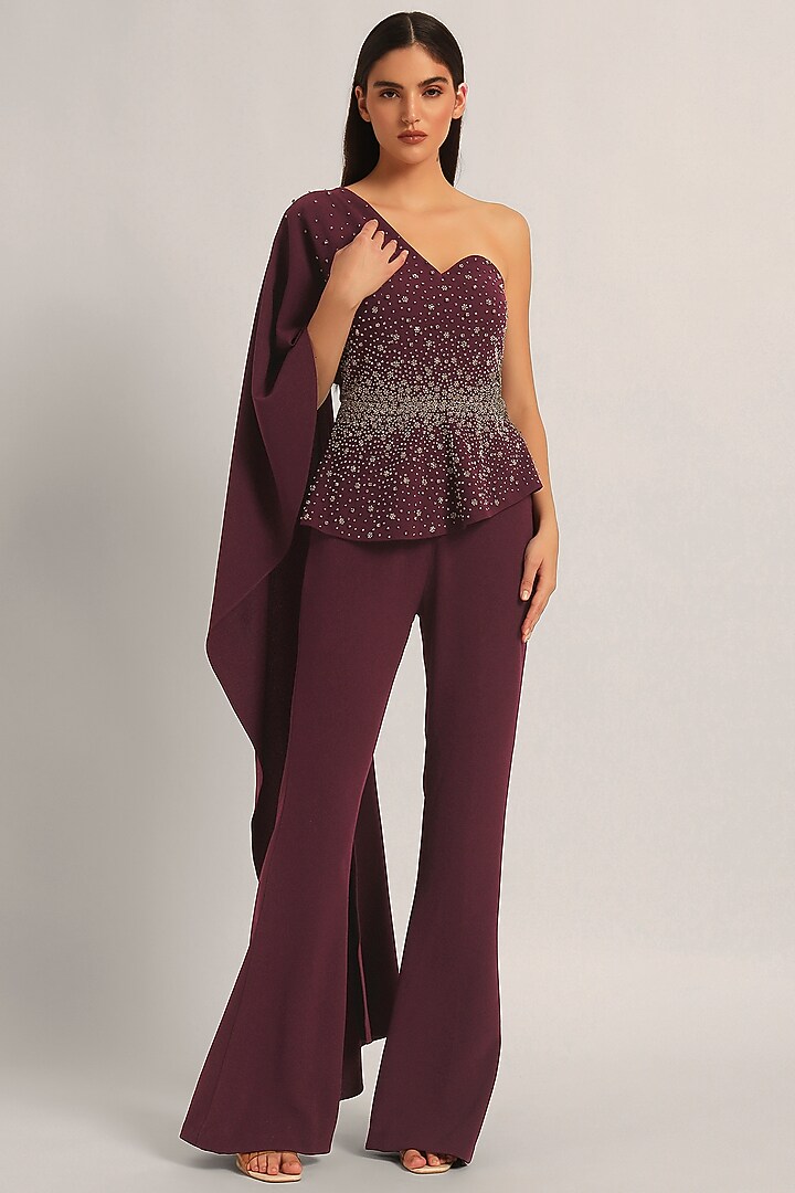 Wine Jersey Wedding Sharara Set by Namrata Joshipura at Pernia's Pop Up Shop