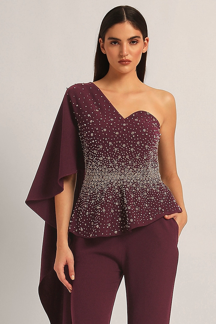 Wine Jersey Wedding Sharara Set by Namrata Joshipura at Pernia's Pop Up Shop