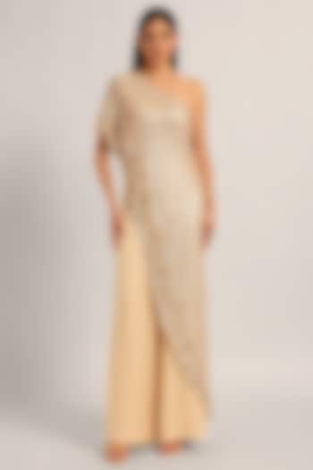 Ivory Mesh Sequin One-Shoulder Jumpsuit by Namrata Joshipura at Pernia's Pop Up Shop