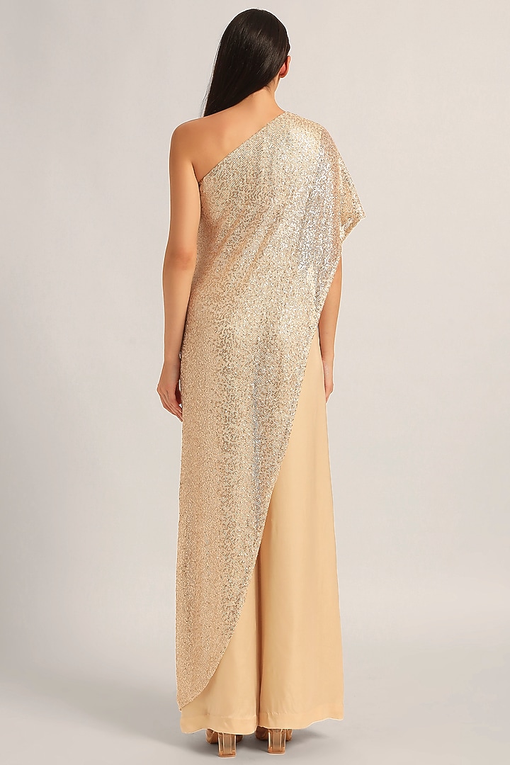 Ivory Mesh Sequin One-Shoulder Jumpsuit by Namrata Joshipura at Pernia's Pop Up Shop