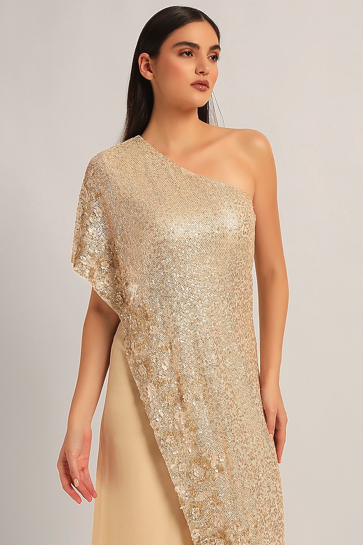 Ivory Mesh Sequin One-Shoulder Jumpsuit by Namrata Joshipura at Pernia's Pop Up Shop