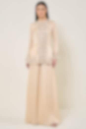 Seashell Cupro Satin Wedding Sharara Set by Namrata Joshipura at Pernia's Pop Up Shop