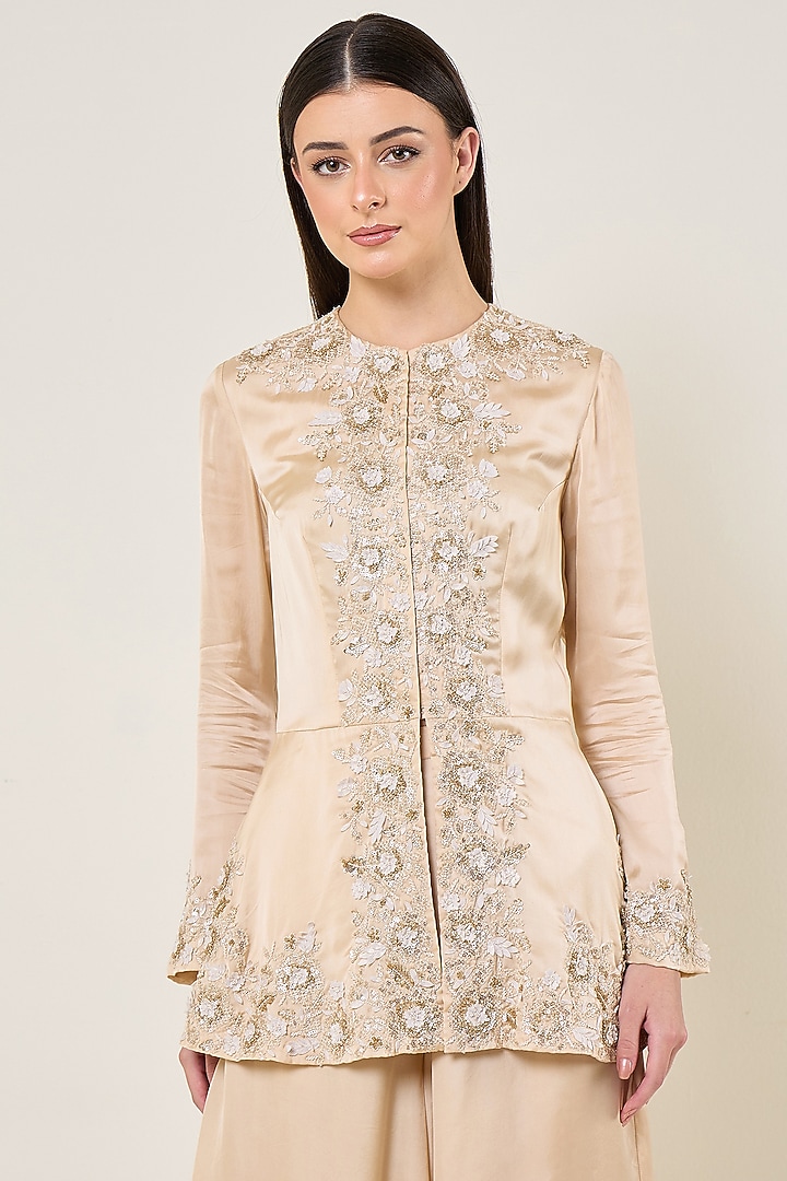 Seashell Cupro Satin Wedding Sharara Set by Namrata Joshipura at Pernia's Pop Up Shop