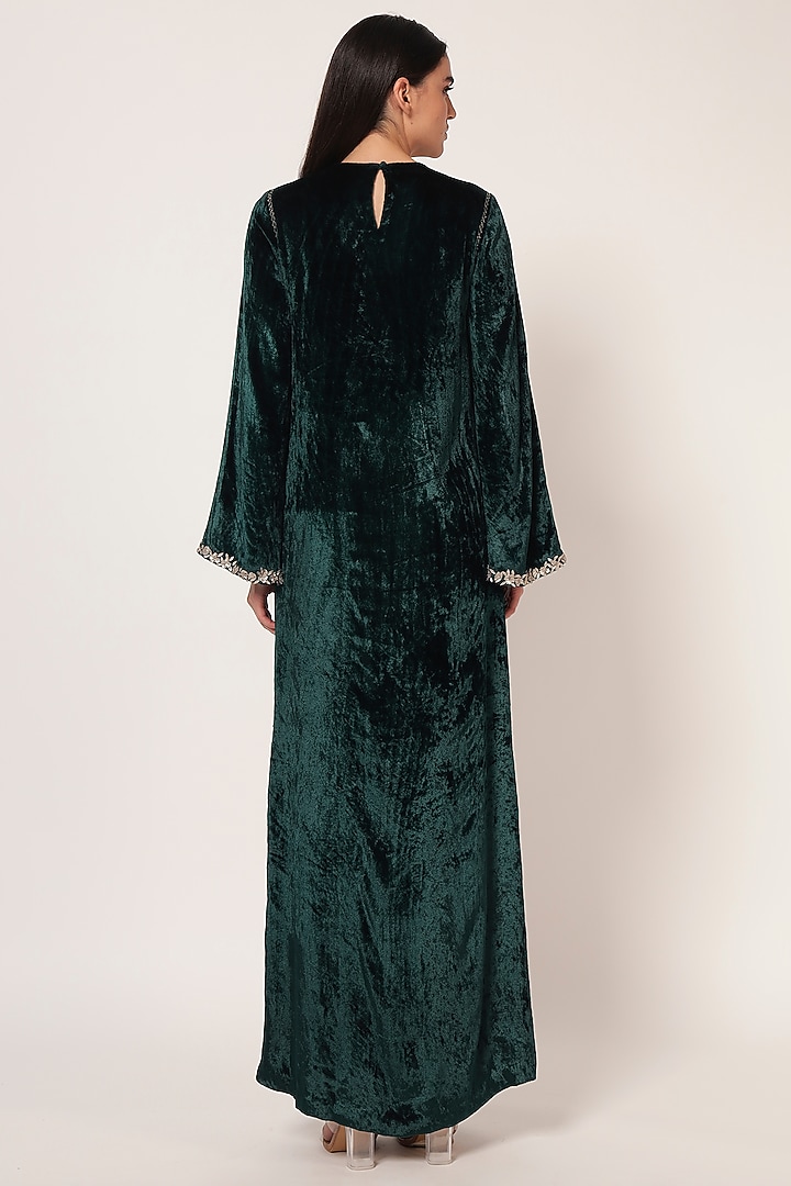 Hunter Green Velvet Kaftan by Namrata Joshipura at Pernia's Pop Up Shop