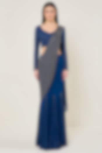 Teal Blue Viscose Georgette Reception Saree Set by Namrata Joshipura at Pernia's Pop Up Shop