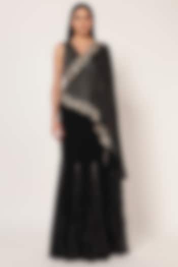 Black jersey Draped Reception Saree Set by Namrata Joshipura at Pernia's Pop Up Shop