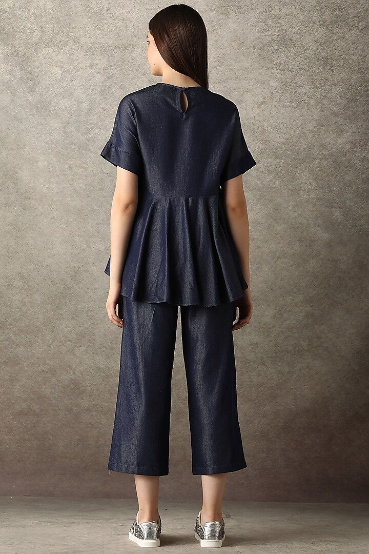 Blue Embroidered Denim Top by Namrata Joshipura at Pernia's Pop Up Shop