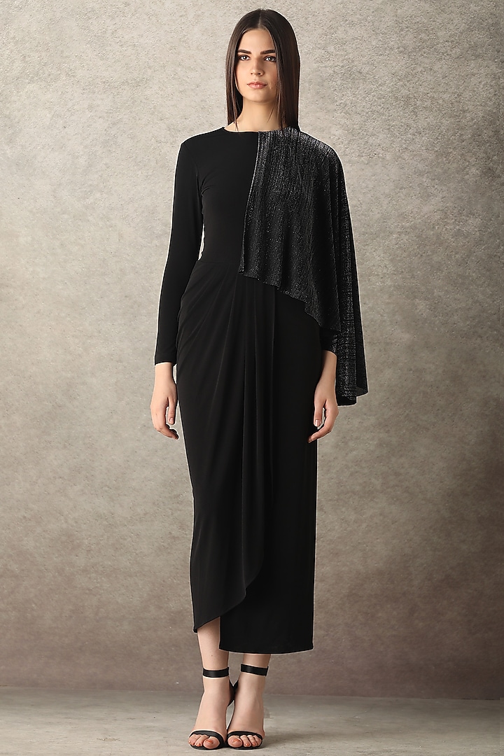 Black Shimmery Draped Dress by Namrata Joshipura