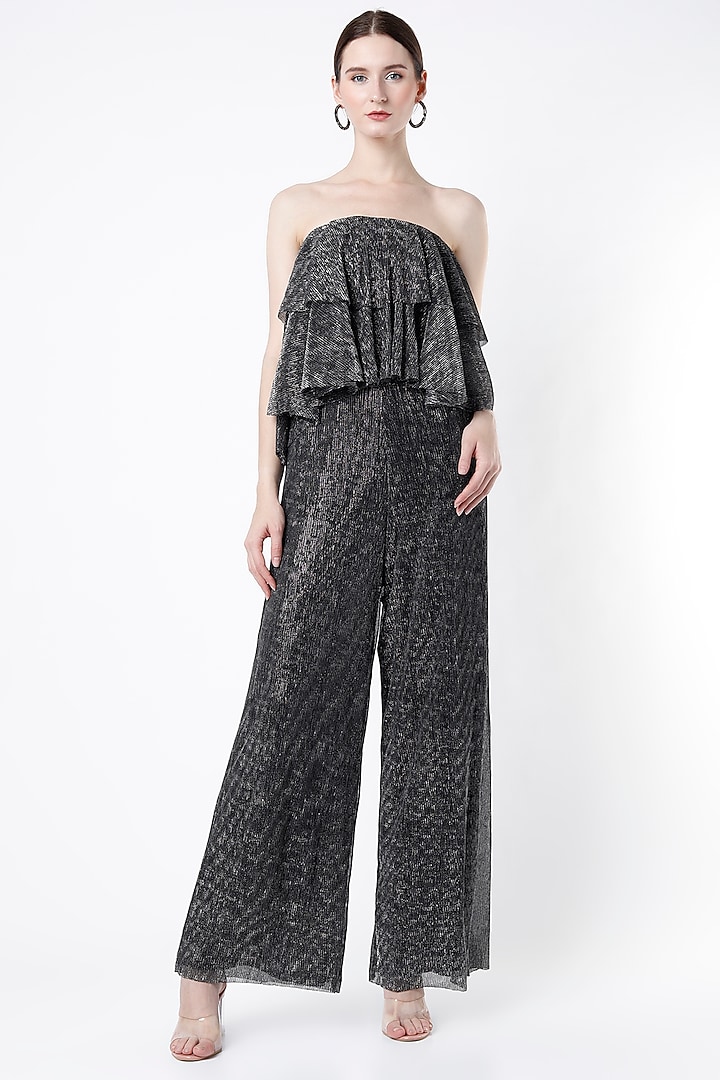 Black Jersey Off-Shoulder Jumpsuit by Namrata Joshipura at Pernia's Pop Up Shop