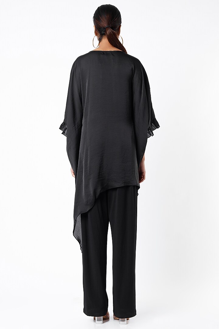 Black Machine & Hand Embroidered Asymmetrical Top by Namrata Joshipura at Pernia's Pop Up Shop