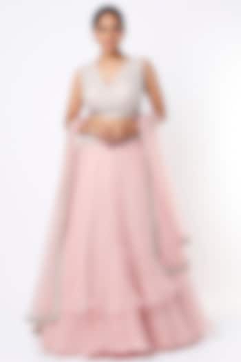 Blush Pink Organza Skirt Set by Namrata Joshipura