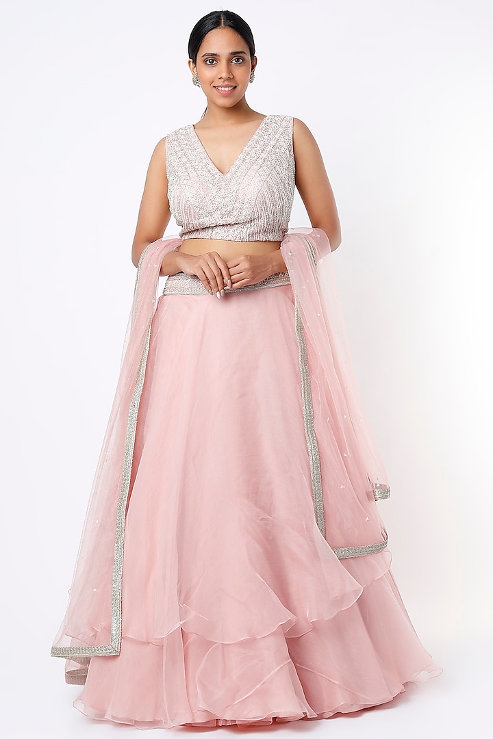 Blush Pink Organza Skirt Set by Namrata Joshipura