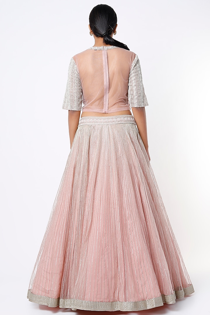 Blush Pink Shimmer Net Hand Embroidered Wedding Lehenga Set by Namrata Joshipura at Pernia's Pop Up Shop